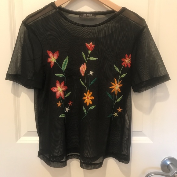 Trendy semi-sheer mesh embroidered top - Picture 2 of 5